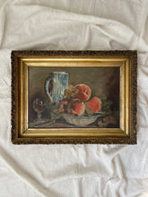 Load image into Gallery viewer, antique framed oil painting; water pitcher and fruit bowl

